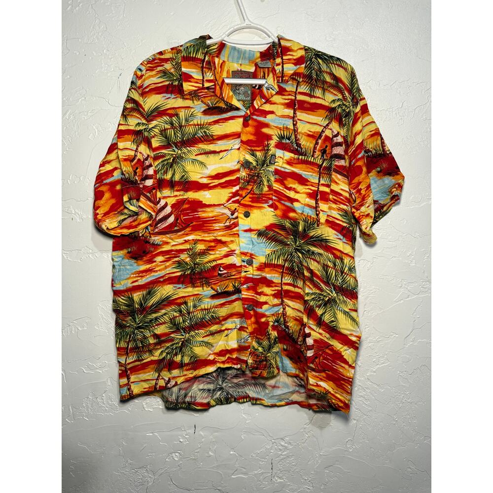 Pineapple Connections vintage tropical hawaiian button down camp shirt mens M‎